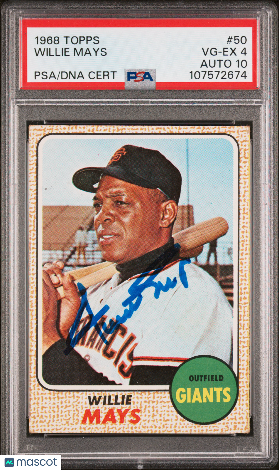 1968 Topps Willie Mays #50 PSA 4 Auto 10