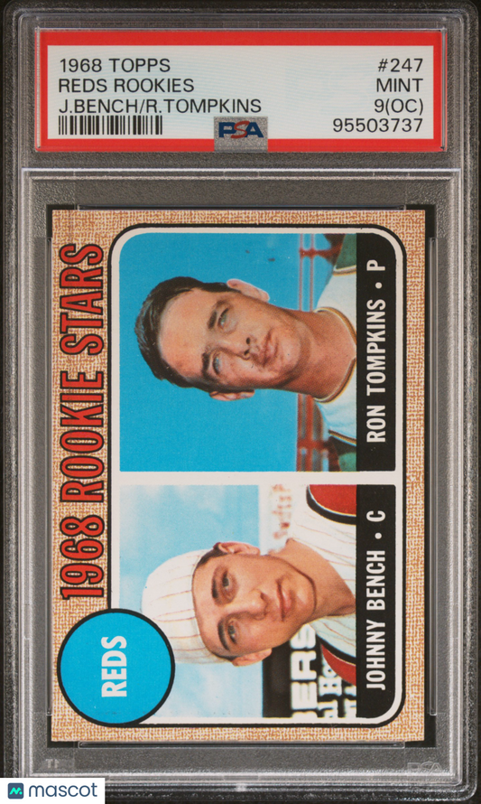1968 Topps Reds Rookies #247 J. Bench R. Tompkins PSA 9 Oc