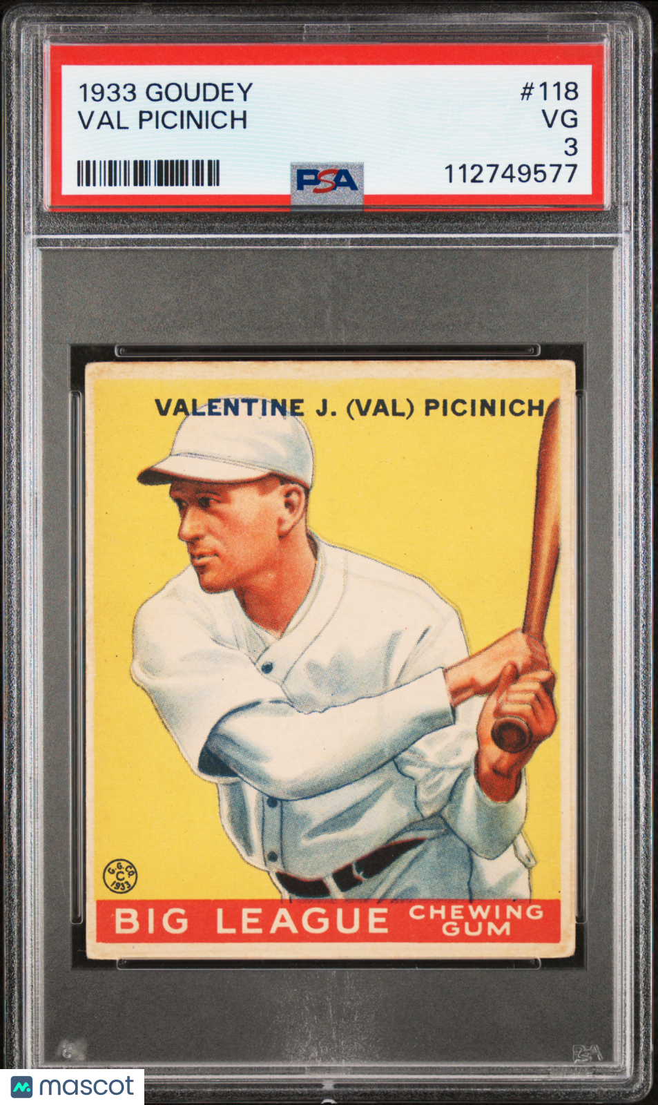 1933 Goudey Val Picinich #118 PSA 3