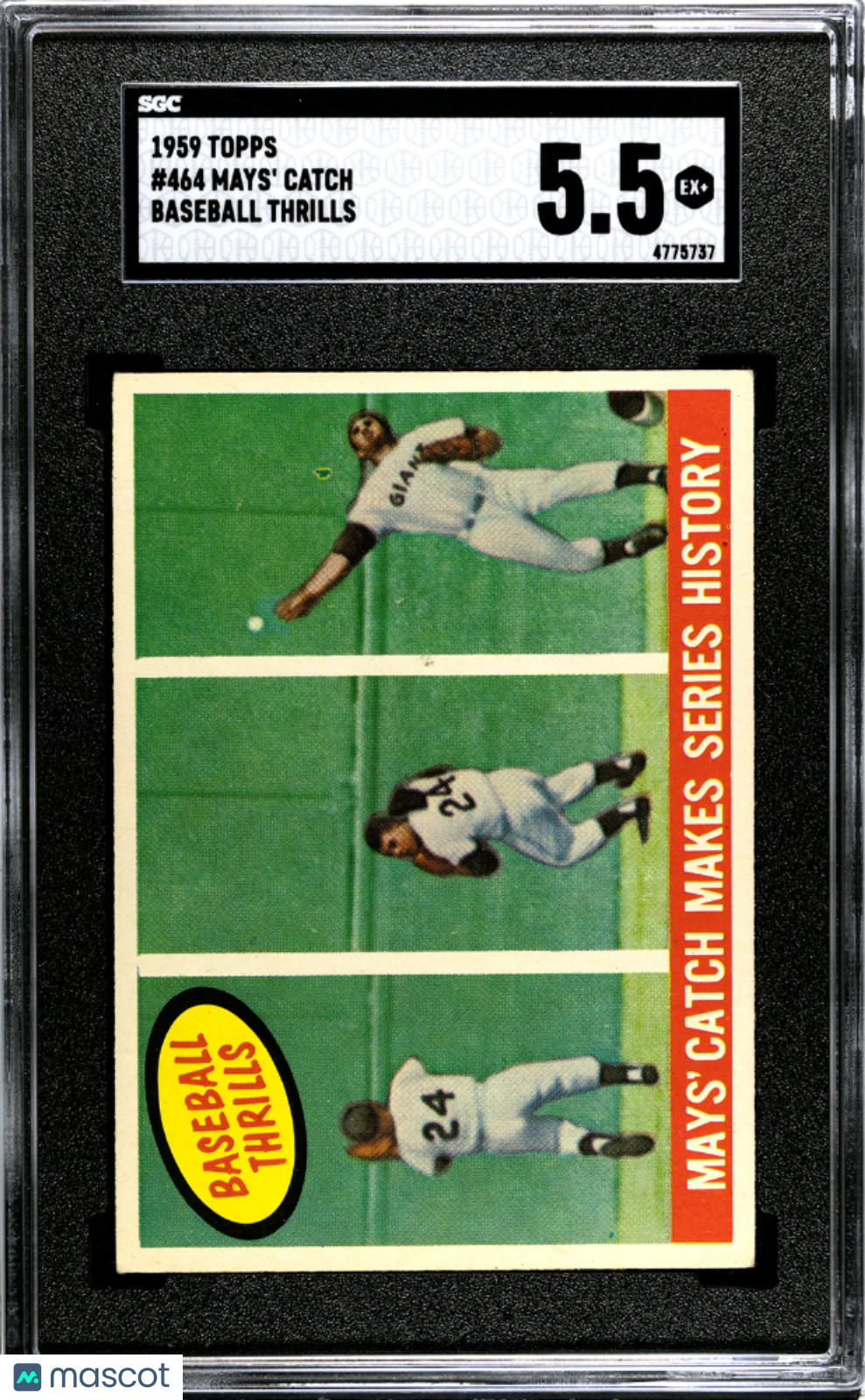 1959 Topps Mays' Catch #464 Baseball Thrills SGC 5.5