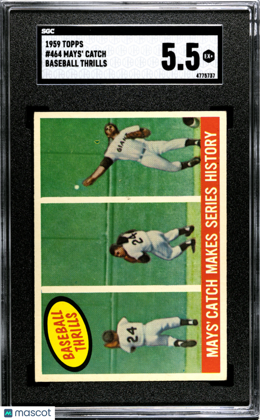 1959 Topps Mays' Catch #464 Baseball Thrills SGC 5.5