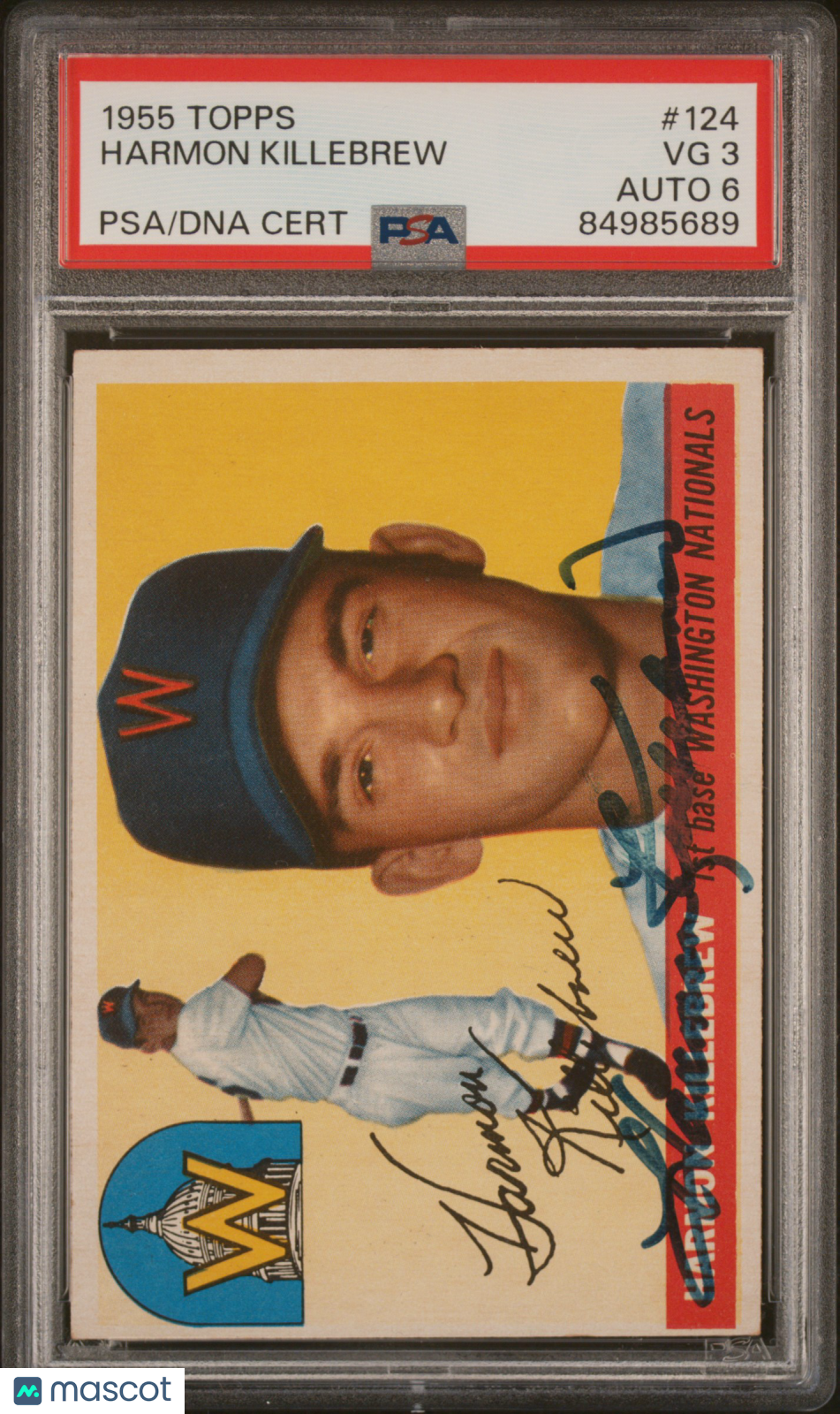 1955 Topps Harmon Killebrew #124 PSA 3 Auto 6