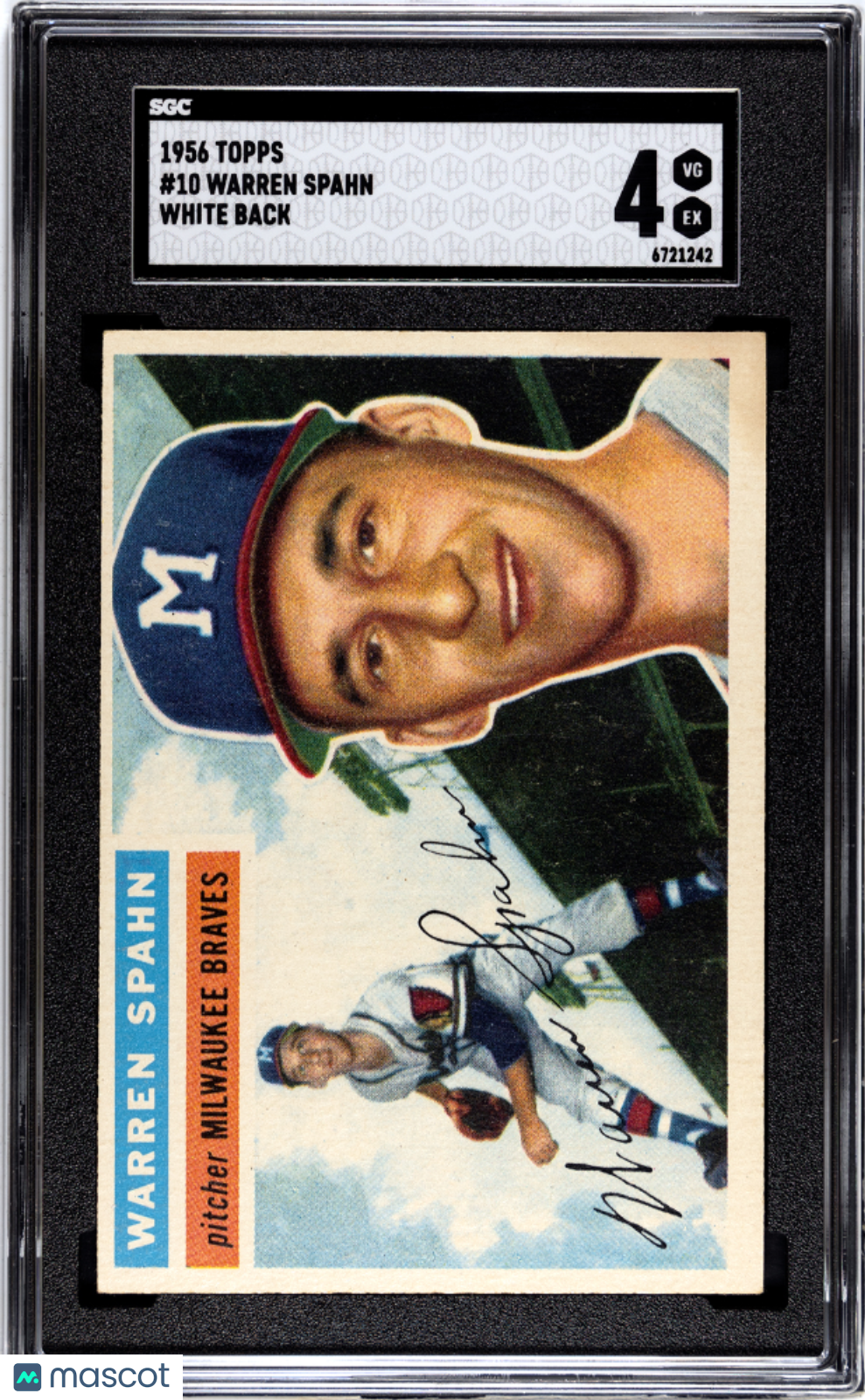 1956 Topps Warren Spahn #10 White Back SGC 4