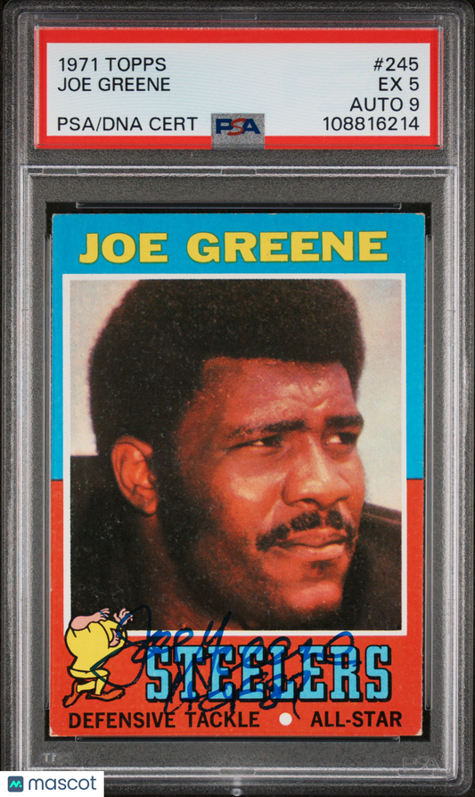 1971 Topps Joe Greene #245 PSA 5 Auto 9