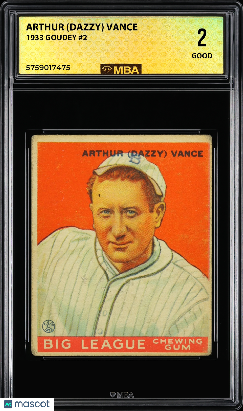 1933 Goudey Arthur (Dazzy) Vance #2 MBA 2