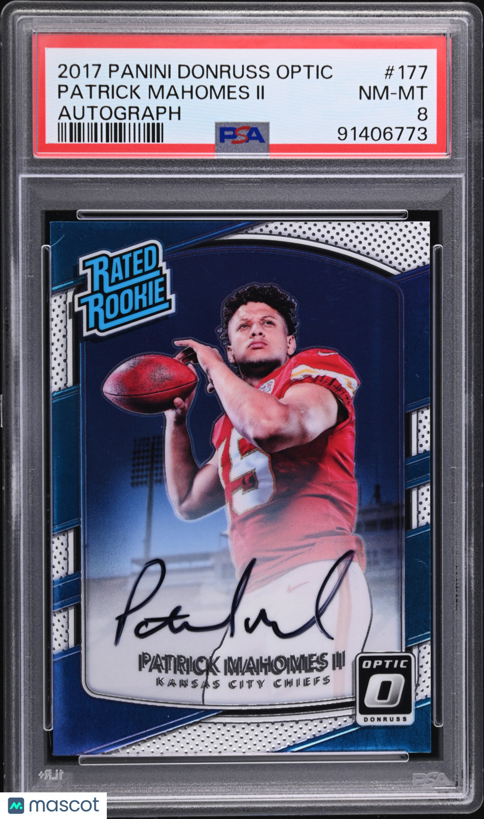 2017 Panini Donruss Optic Patrick Mahomes II #177 Autograph PSA 8