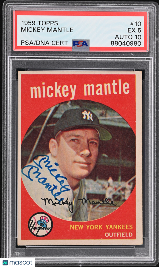 1959 Topps Mickey Mantle #10 PSA 5 Auto 10