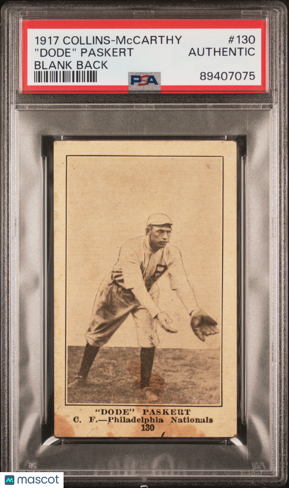 1917 Collins-Mccarthy "dode" Paskert #130 Blank Back PSA A