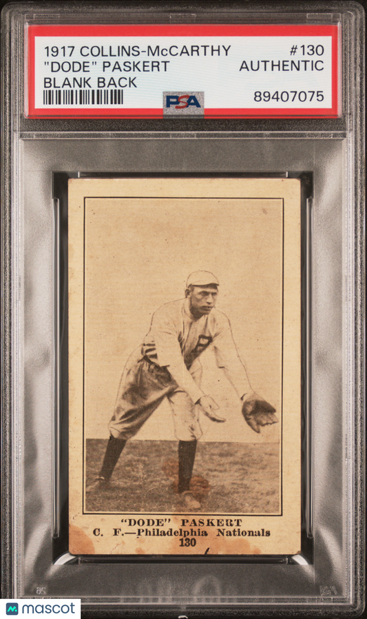 1917 Collins-Mccarthy "dode" Paskert #130 Blank Back PSA A