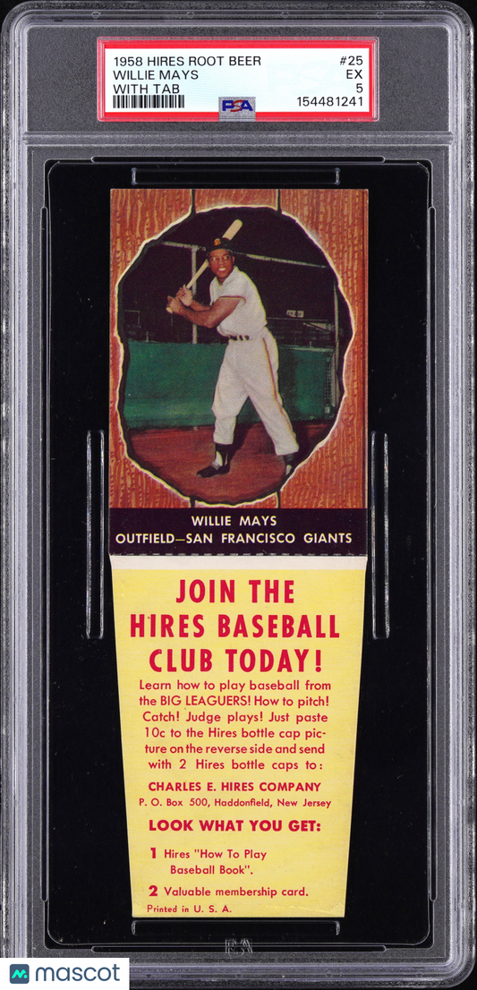1958 Hires Root Beer Willie Mays #25 With Tab PSA 5