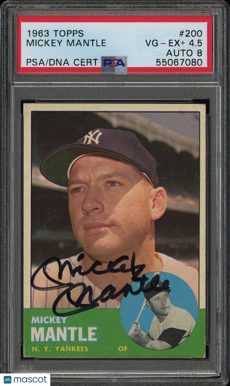 1963 Topps Mickey Mantle #200 PSA 4.5 Auto 8