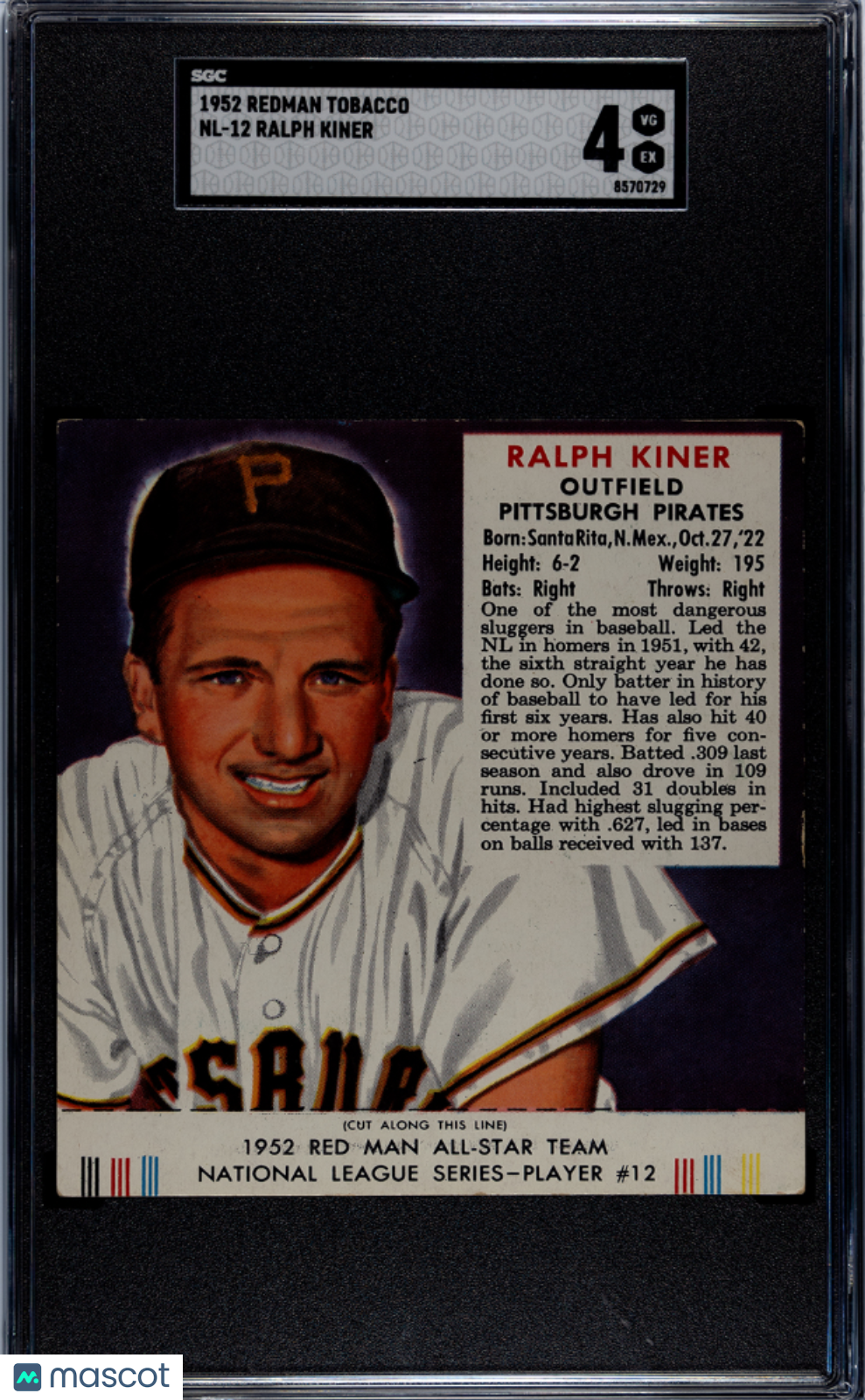 1952 Redman Tobacco Ralph Kiner #NL-12 SGC 4