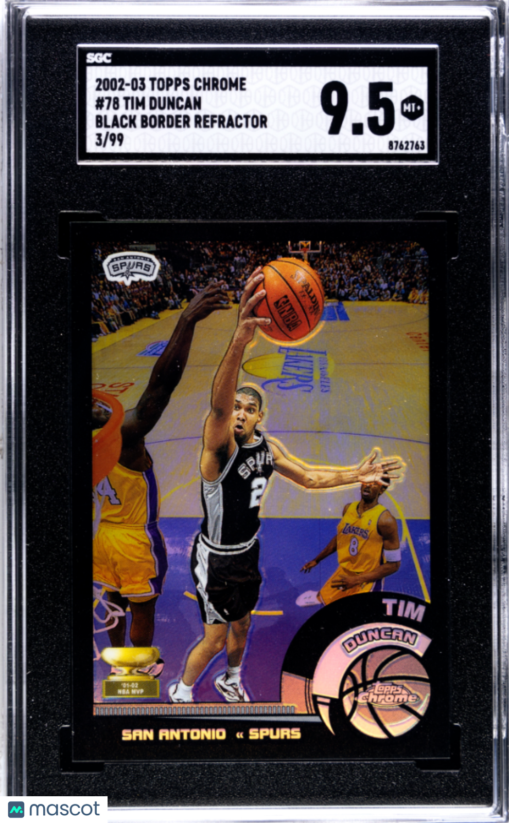 2002 Topps Chrome Tim Duncan #78 Black Border Refractor 99 SGC 9.5