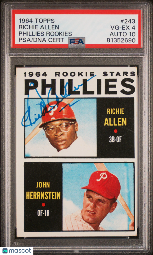 1964 Topps Phillies Rookies #243 Phillies Rookies PSA 4 Auto 10