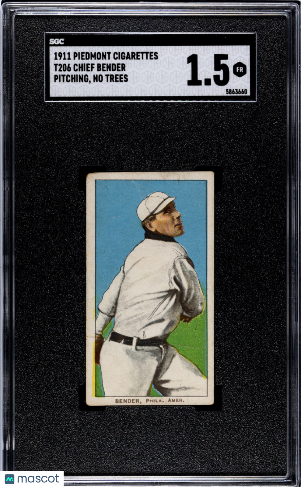 1911 Piedmont Cigarettes (T206) Chief Bender Pitching, No Trees SGC 1.5