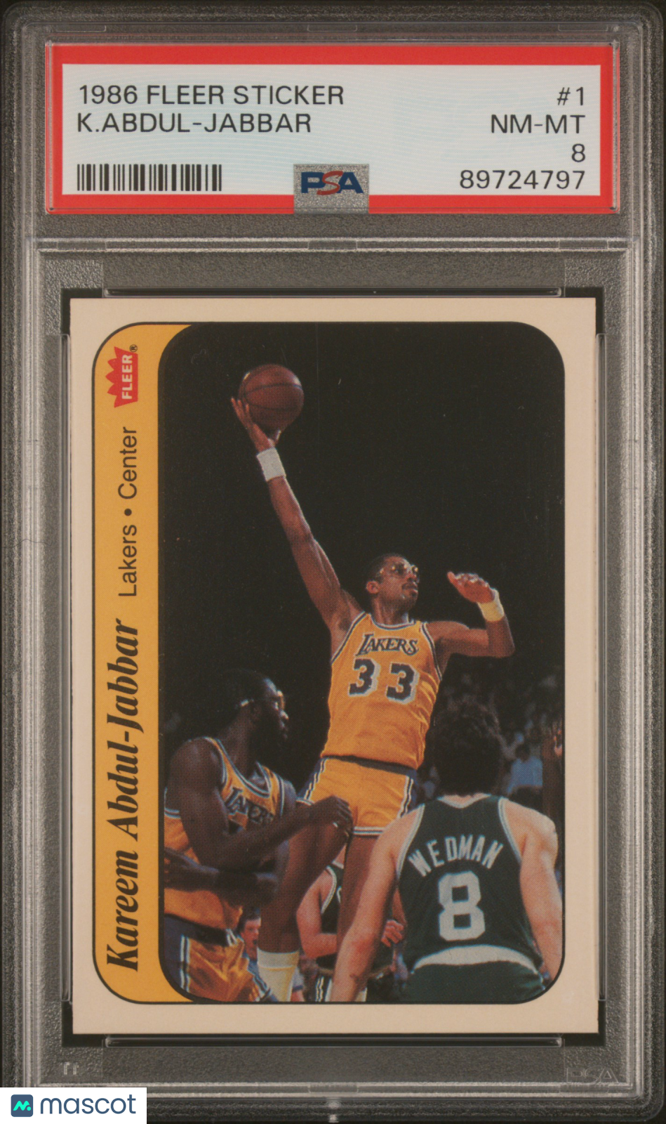 1986 Fleer Sticker K. Abdul-Jabbar #1 PSA 8