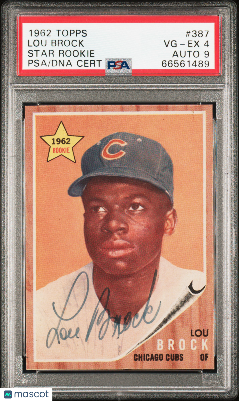 1962 Topps Lou Brock #387 Star Rookie PSA 4 Auto 9
