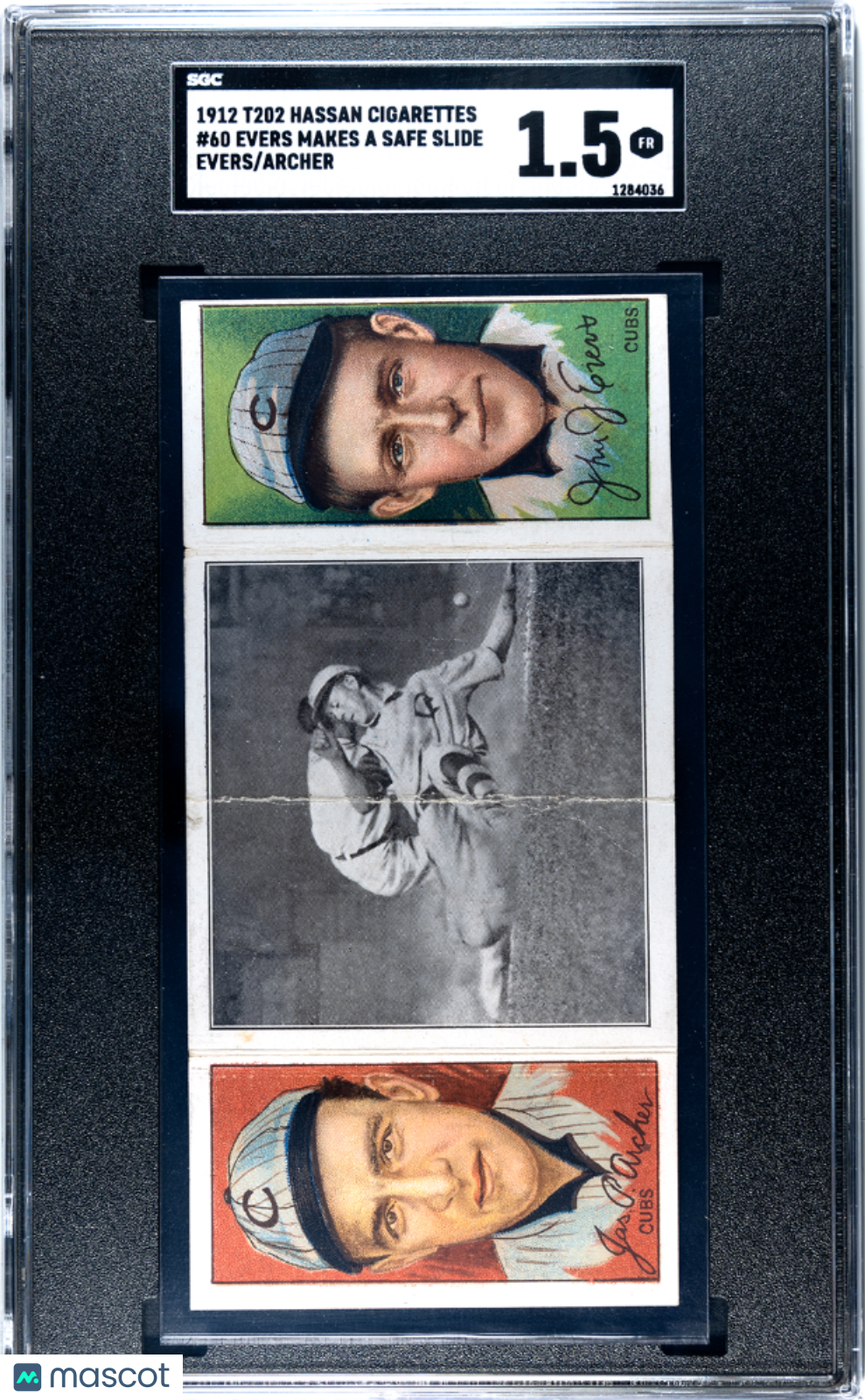 1912 T202 Hassan Cigarettes Evers Makes A Safe Slide #60 Evers Archer SGC 1.5