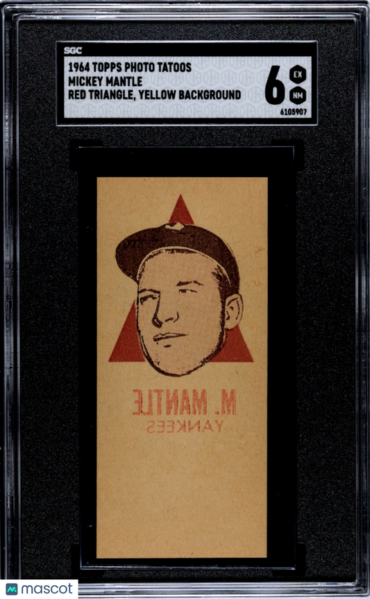 1964 Topps Photo Tatoos Mickey Mantle Red Triangle, Yellow Background SGC 6