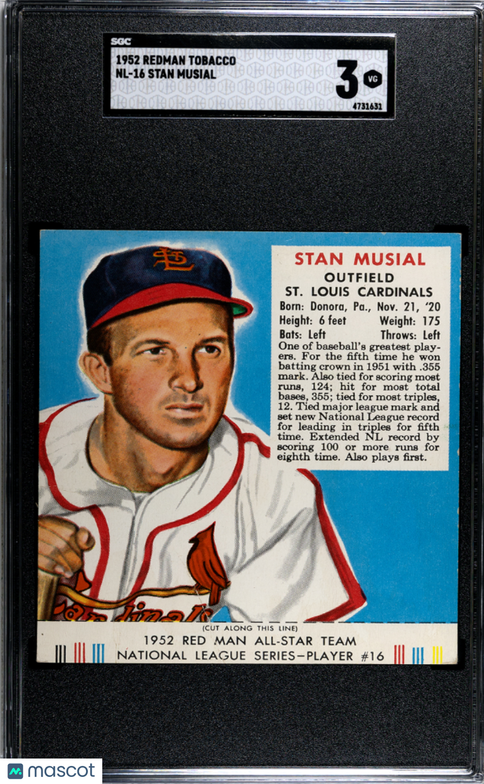 1952 Redman Tobacco Stan Musial #NL-16 SGC 3