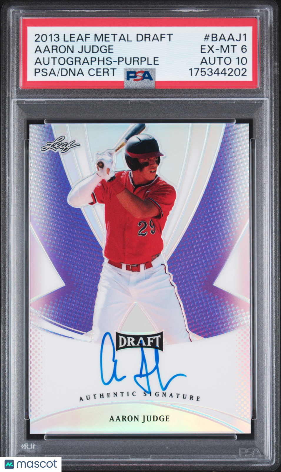 2013 Leaf Metal Draft Autographs Aaron Judge #BAAJ1 Purple PSA 6 Auto 10