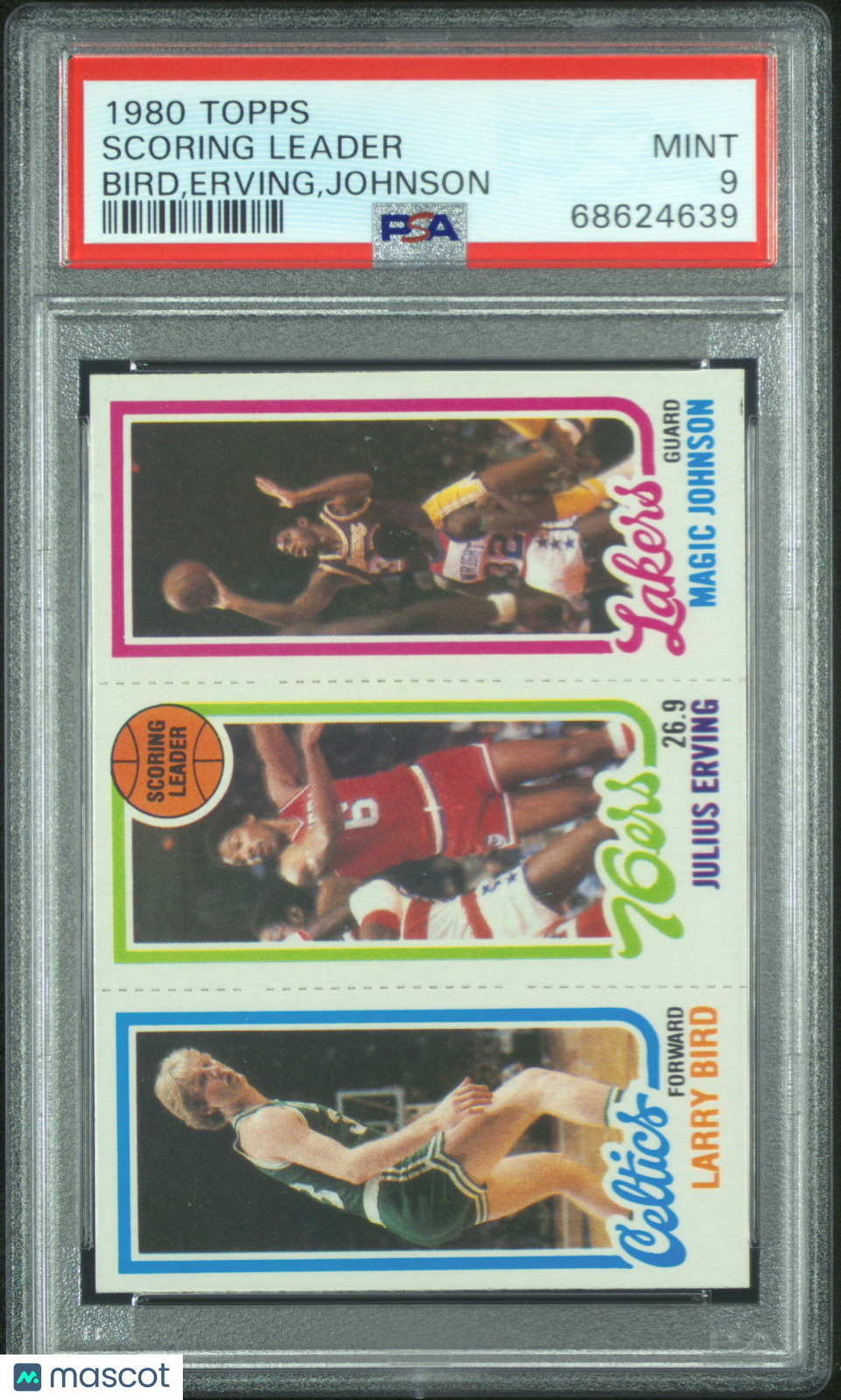 1980 Topps Scoring Leader Bird,Erving,Johnson PSA 9