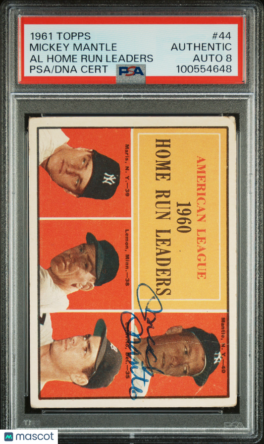 1961 Topps Al Home Run Leaders #44 Al Home Run Leaders PSA A Auto 8