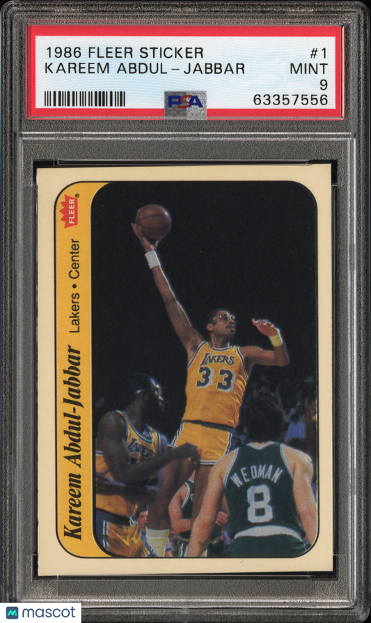 1986 Fleer Sticker K. Abdul-Jabbar #1 PSA 9