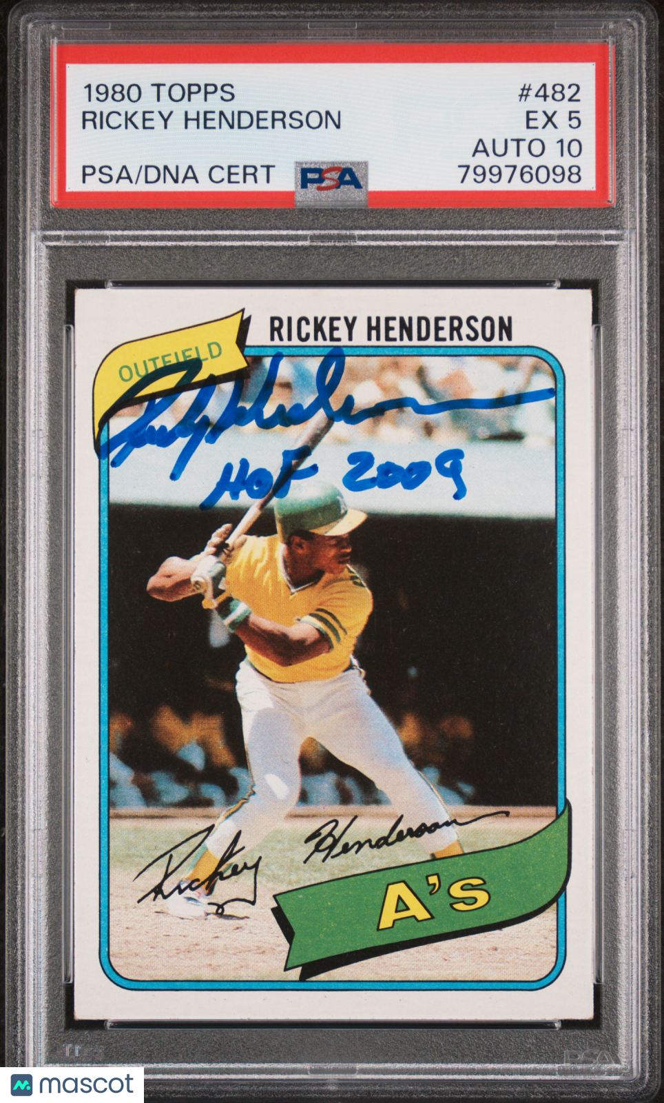 1980 Topps Rickey Henderson #482 PSA 5 Auto 10
