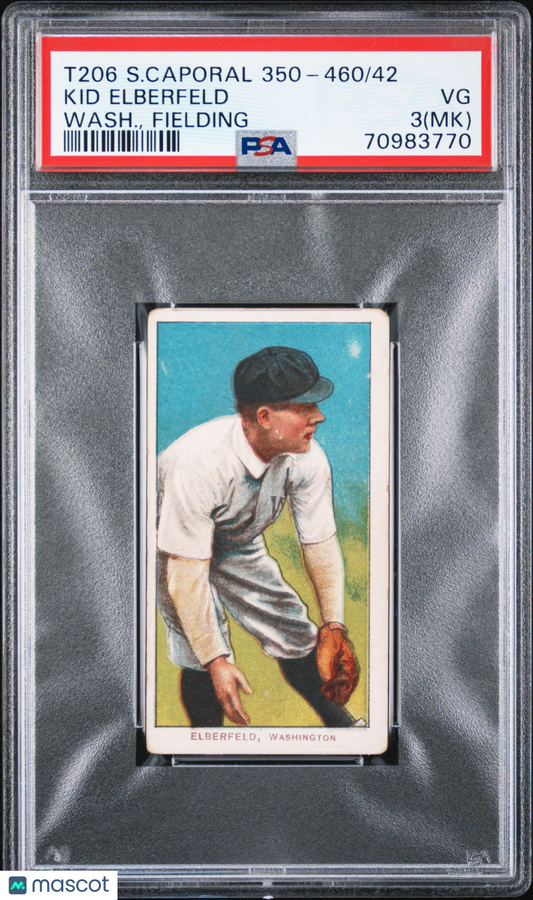 1909-11 T206 Sweet Caporal 350-460/42 Kid Elberfeld Wash. , Fielding PSA 3 MK