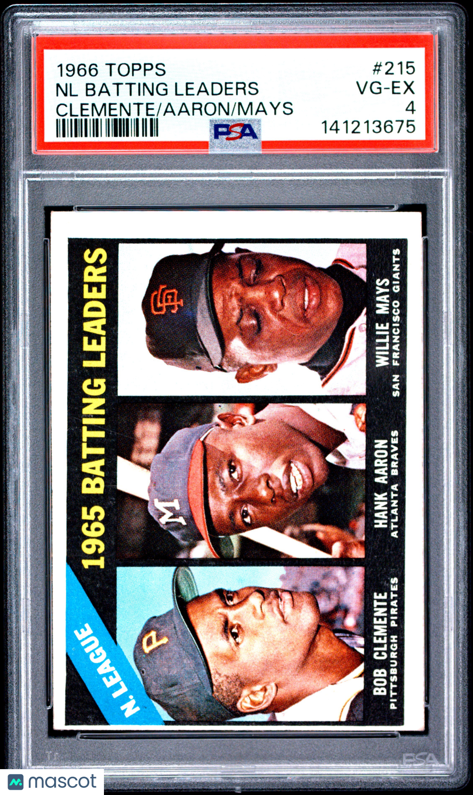 1966 Topps NL Batting Leaders #215 Clemente Aaron Mays PSA 4
