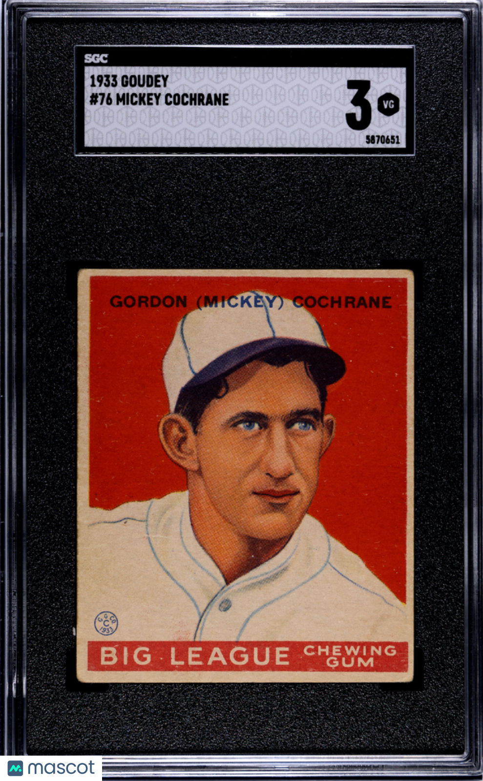 1933 Goudey Mickey Cochrane #76 SGC 3