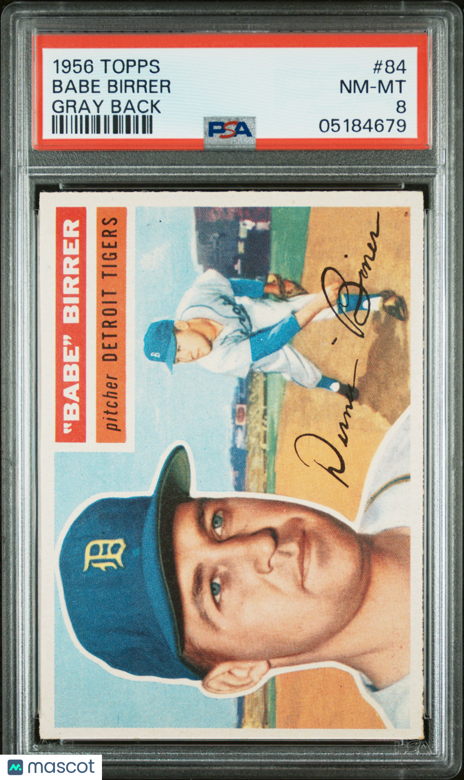 1956 Topps Babe Birrer #84 Gray Back PSA 8