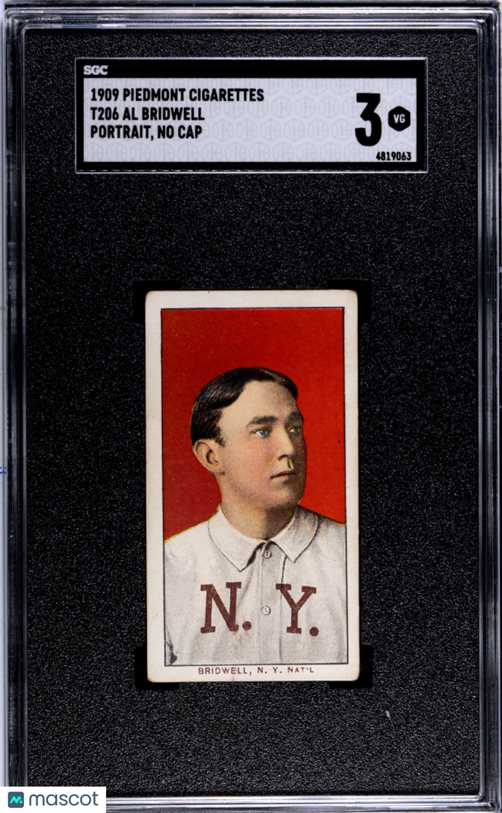 1909 Piedmont Cigarettes (T206) Al Bridwell Portrait, No Cap SGC 3