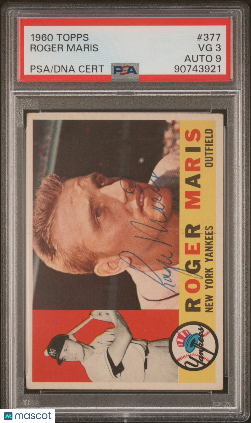 1960 Topps Roger Maris #377 PSA 3 Auto 9