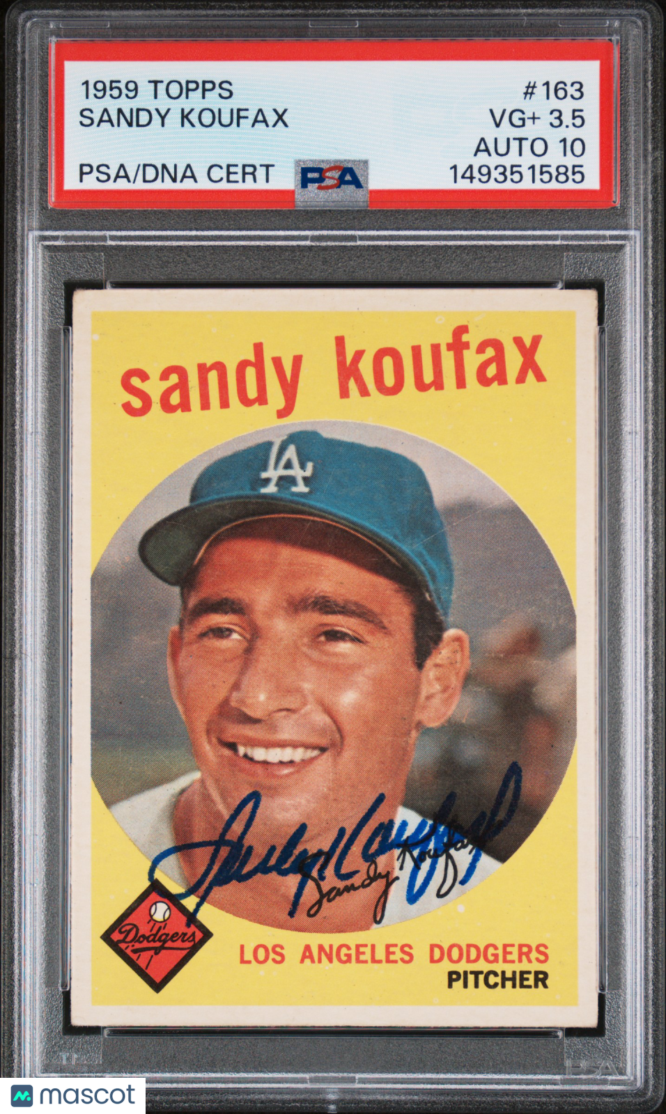1959 Topps Sandy Koufax #163 PSA 3.5 Auto 10