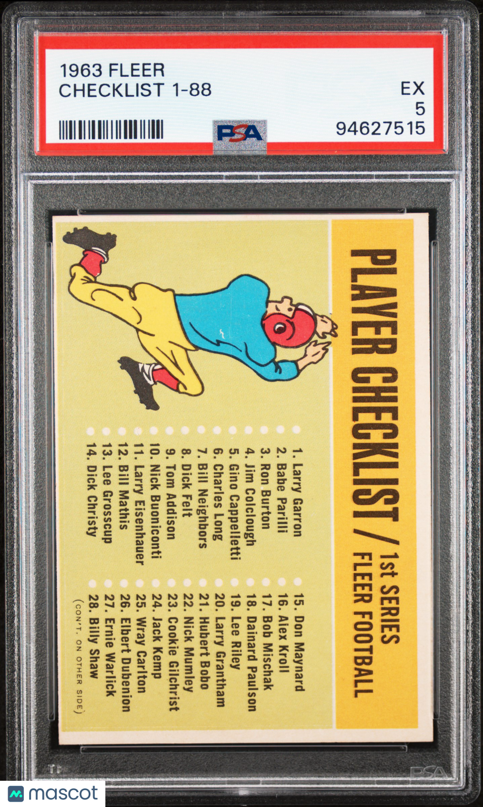 1963 Fleer Checklist 1-88 PSA 5