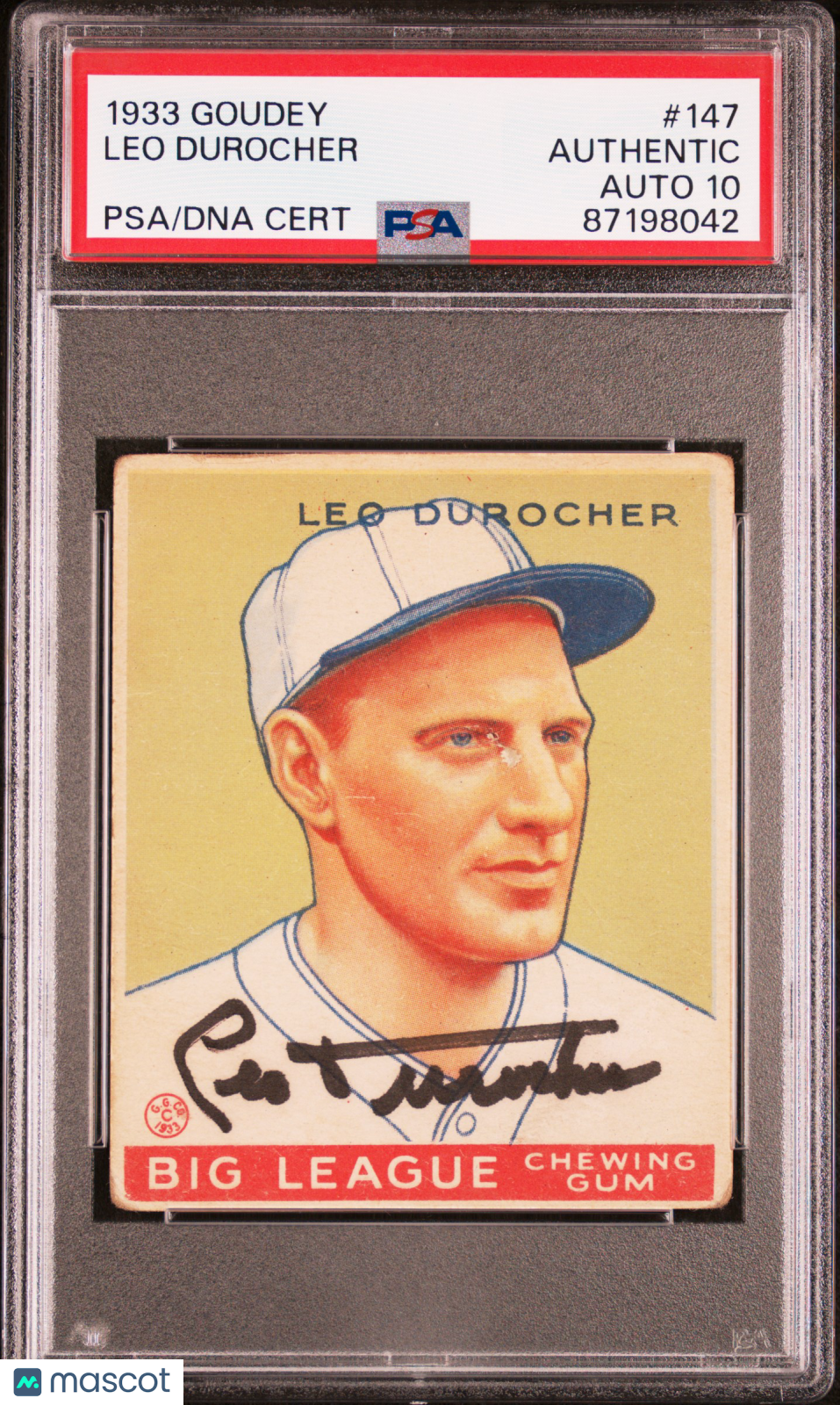 1933 Goudey Leo Durocher #147 PSA A Auto 10