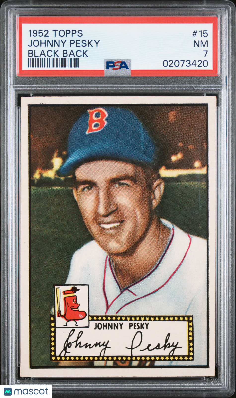 1952 Topps Johnny Pesky #15 Black Back PSA 7