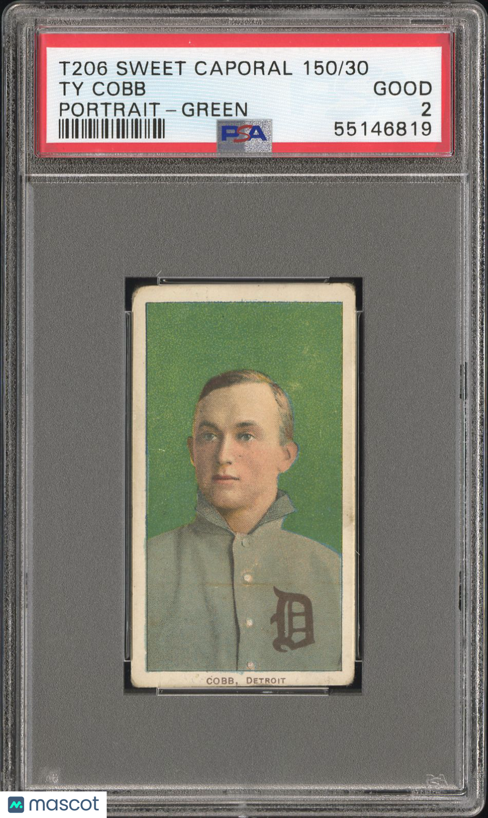 1909-11 T206 Sweet Caporal 150/30 Ty Cobb Portrait Green PSA 2