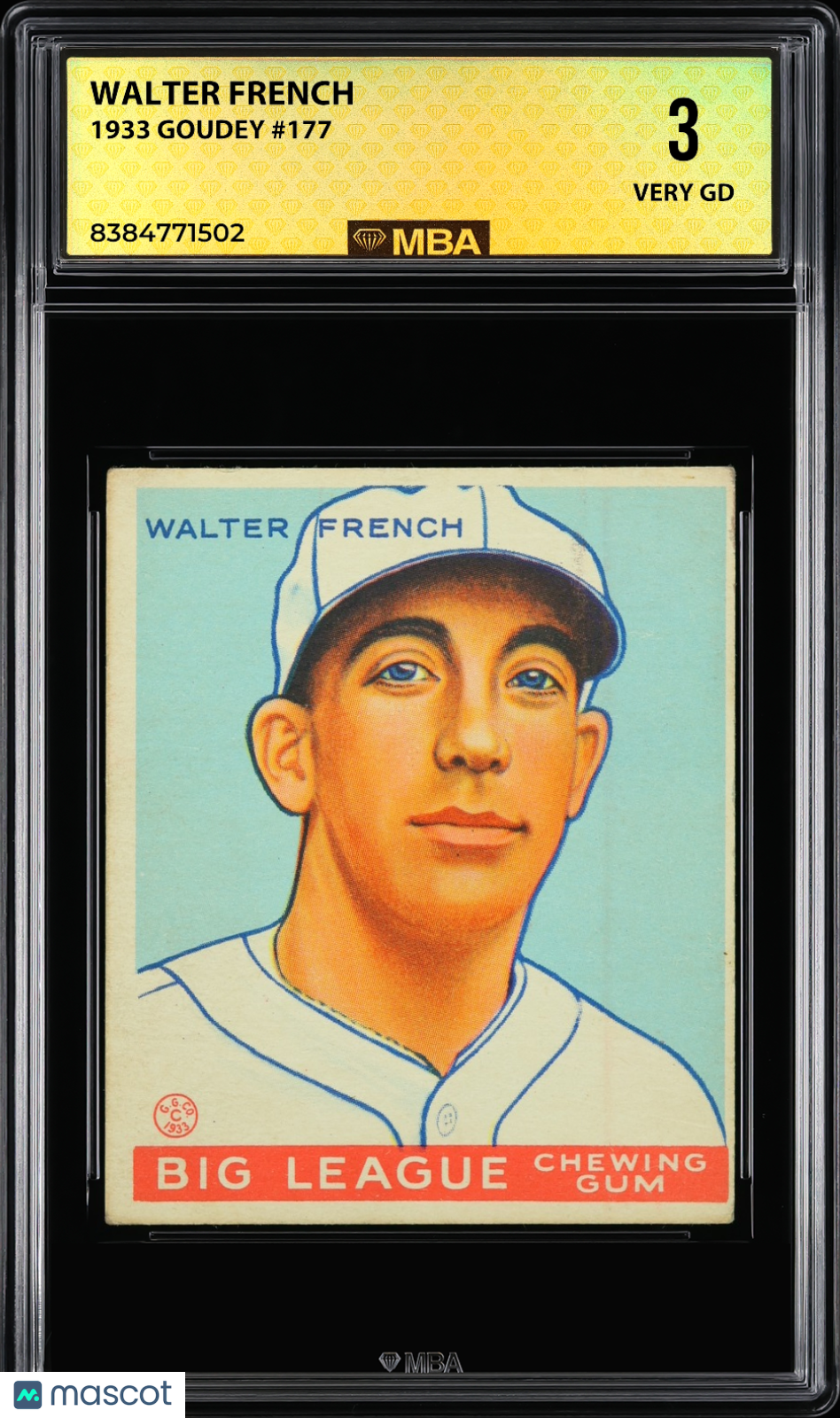 1933 Goudey Walter French #177 MBA 3