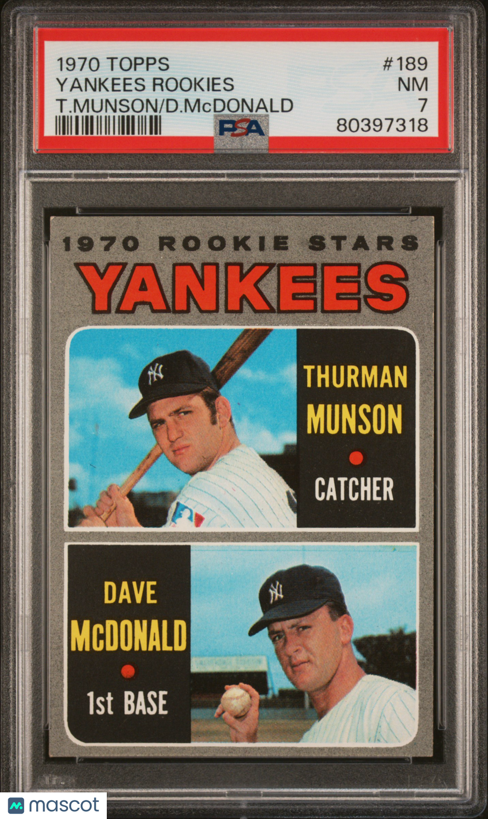 1970 Topps Yankees Rookies #189 T. Munson D. Mcdonald PSA 7