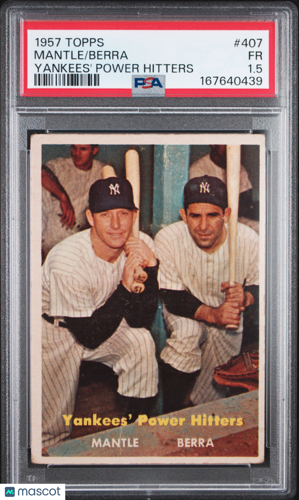 1957 Topps Berra Mantle #407 Yankees' Power Hitters PSA 1.5