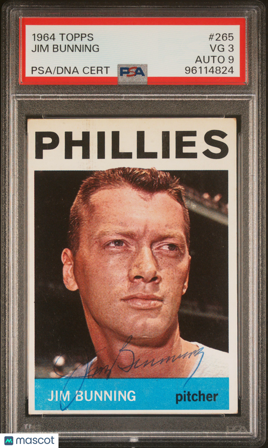 1964 Topps Jim Bunning #265 PSA 3 Auto 9