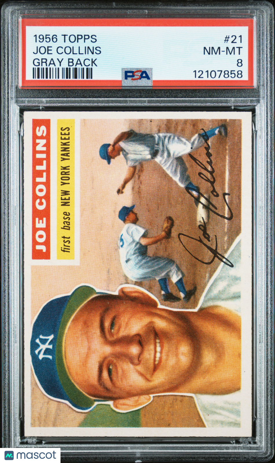 1956 Topps Joe Collins #21 Gray Back PSA 8