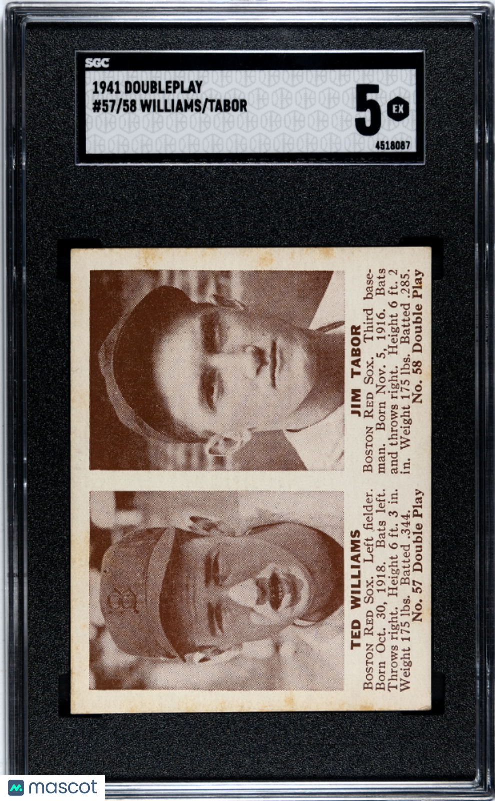 1941 Doubleplay Tabor Williams #57/58 SGC 5
