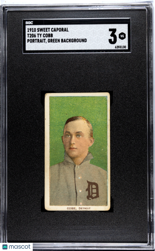 1910 Sweet Caporal (T206) Ty Cobb Portrait, Green Background SGC 3