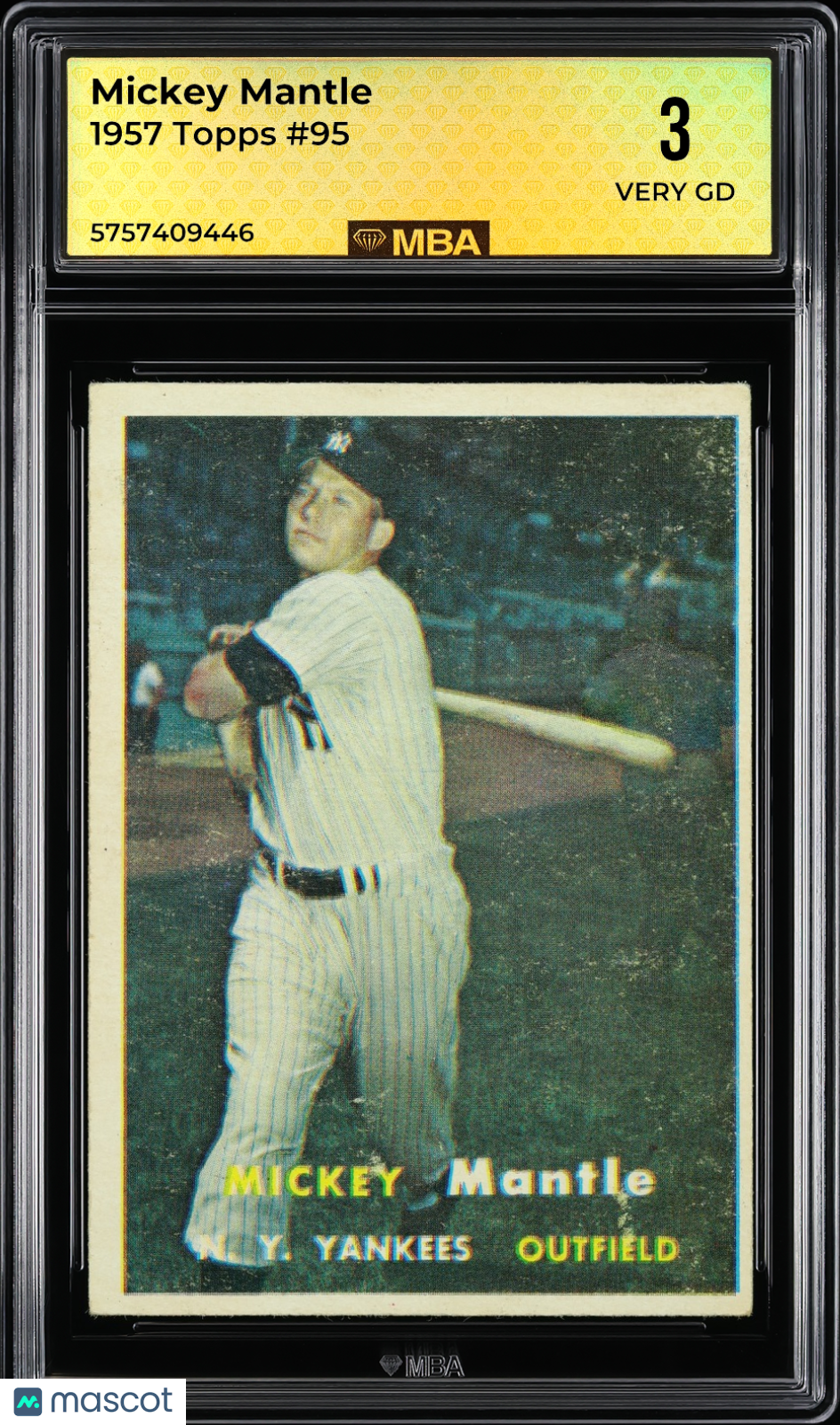 1957 Topps Mickey Mantle #95 MBA 3