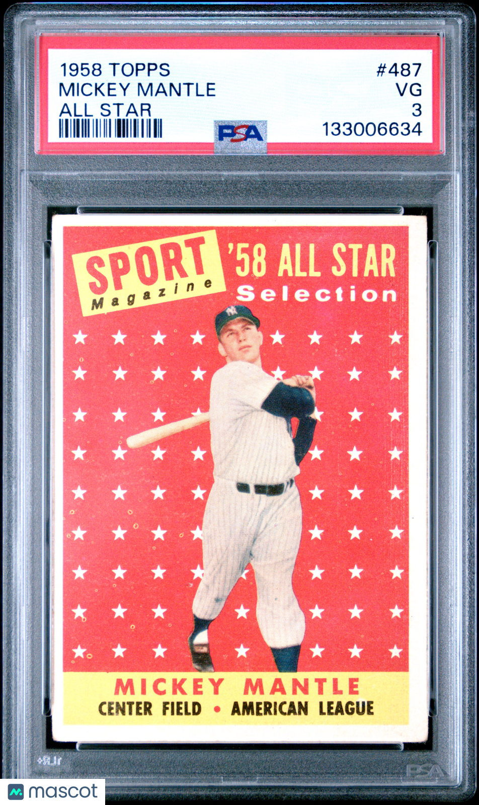 1958 Topps Mickey Mantle #487 All Star PSA 3