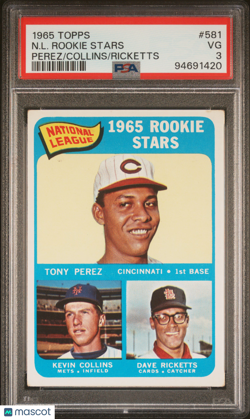1965 Topps N. L. Rookie Stars #581 Perez Collins Ricketts PSA 3